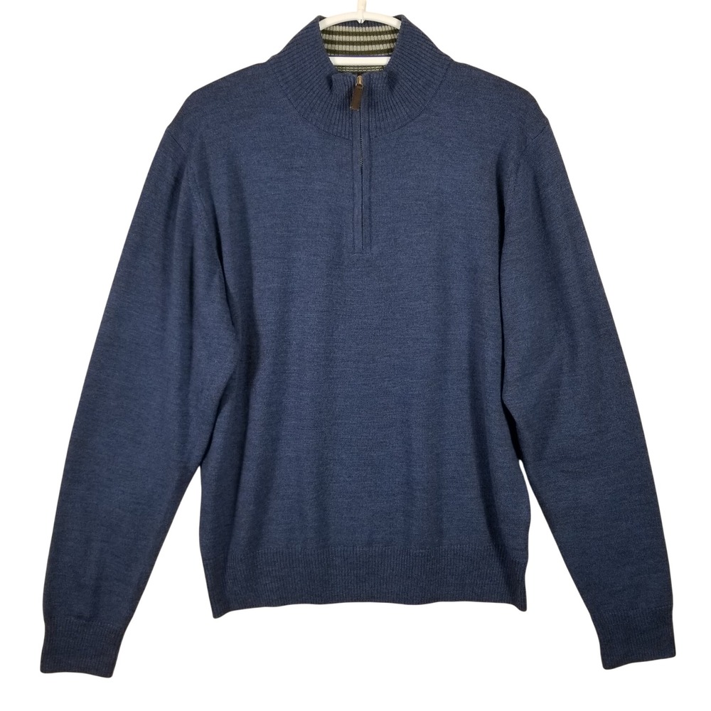 Tom James Mens Blue 100% Merino Wool Quarter Zip Sweater Made‎ in Italy Size M